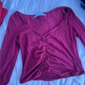 Women's Ruched V-Neck Top - Berry